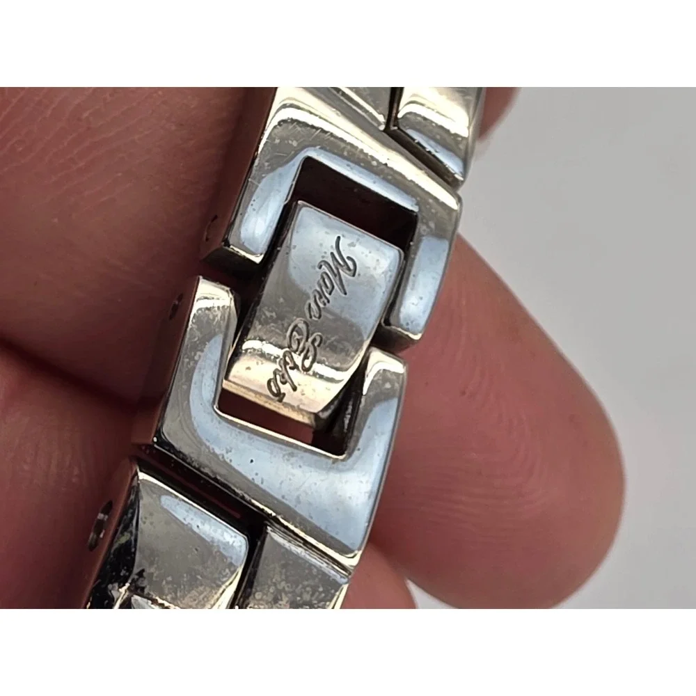 Marc Ecko Mens Stainless Steel Crystal Mother of Pearl Link Bracelet Silver Tone
